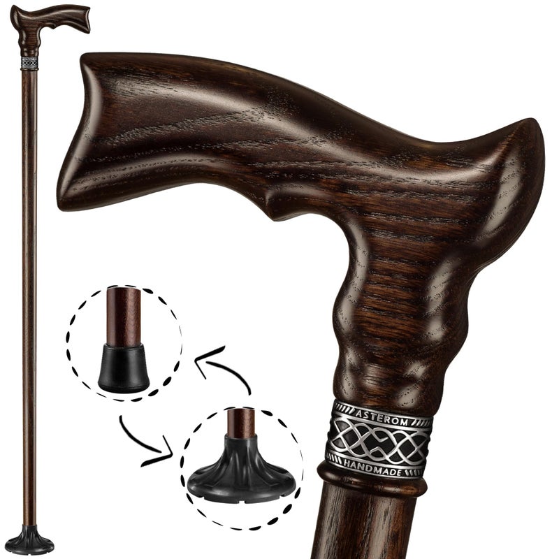 Asterom Asterom Handcrafted Ergonomic Wooden Walking Cane for Men and Women Stylish Mens Oak Wood Cane Fashionable Walking Stick Walnut
