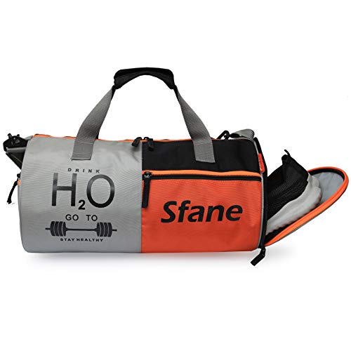 Sfane Gym Bags for Men with Separate Shoe Compartment Sports Gym Bag for Women Duffle Bags for Gym, Duffel Bags Sports Bag - Grey & Orange - Image 3