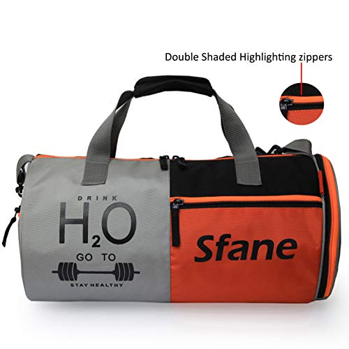 Sfane Gym Bags for Men with Separate Shoe Compartment Sports Gym Bag for Women Duffle Bags for Gym, Duffel Bags Sports Bag - Grey & Orange - Image 5
