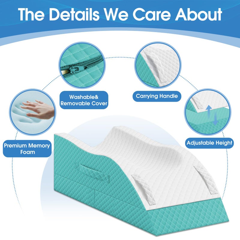 TranquilRelax Elevation Pillows for Leg After Surgery, Memory Foam Adjustable Wedge Pillow for Injury or Rest, Ankle Pillow for Sleeping Blood Circulation Green/Single Leg - Image 4