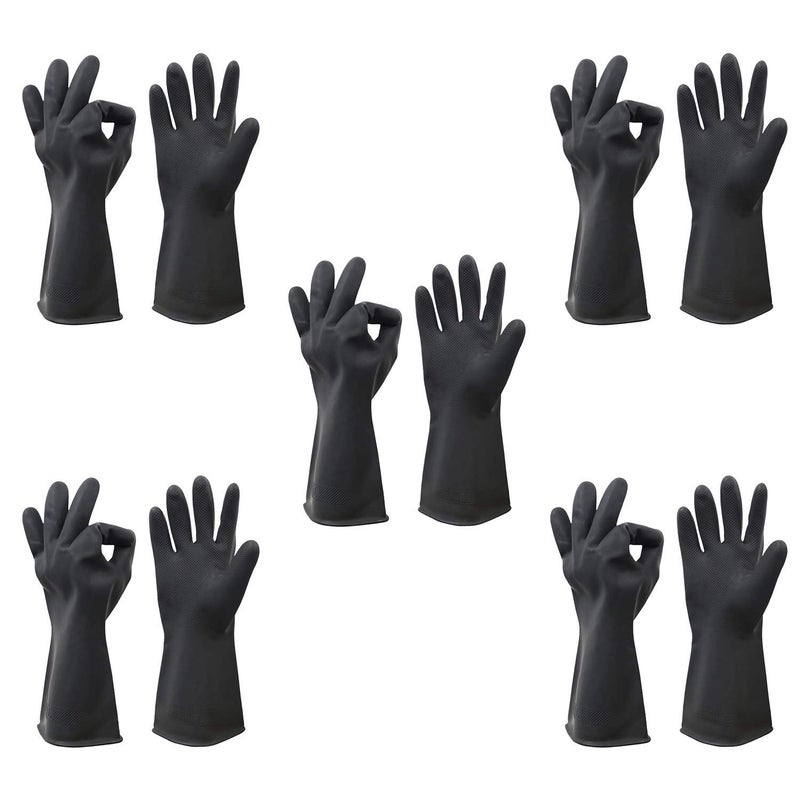 RBGIIT 5 Pair Multipurpose NonSlip Rubber Reusable Gardening Dishwashing Scrubbing Cleaning Gloves Color Black Size 9 Inch - Image 1
