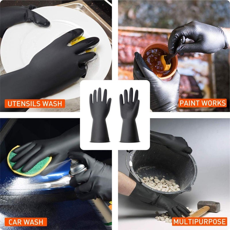 RBGIIT 5 Pair Multipurpose NonSlip Rubber Reusable Gardening Dishwashing Scrubbing Cleaning Gloves Color Black Size 9 Inch - Image 2