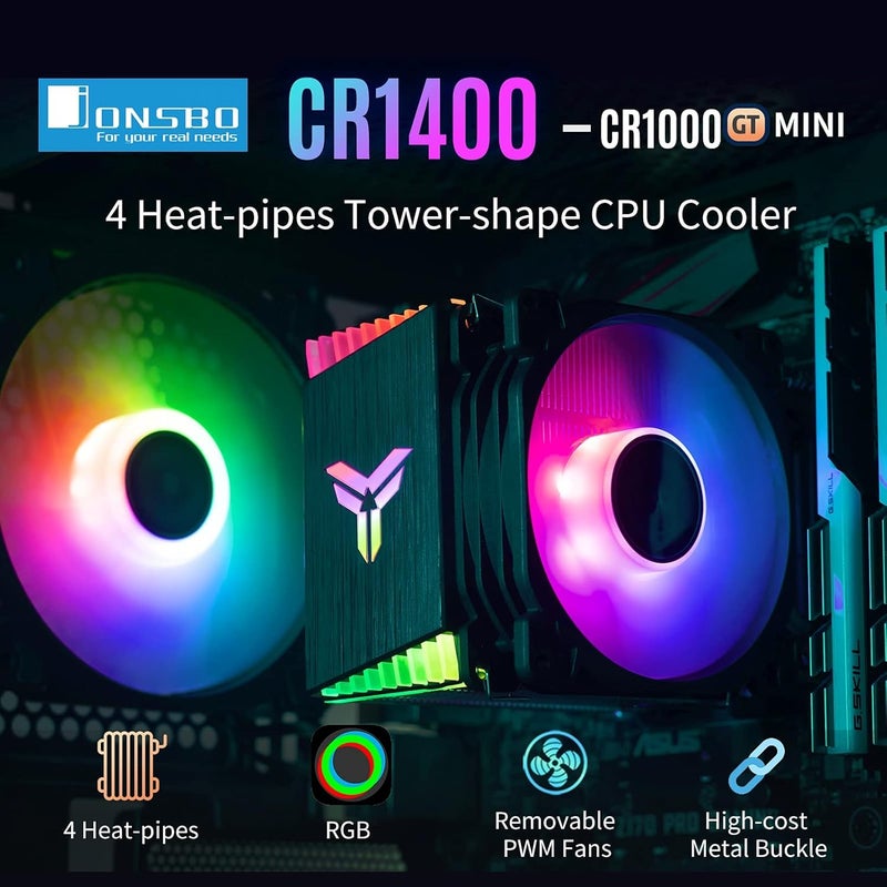 إكسفور مبرد وحدة المعالجة المركزية الهوائي، CR1400 RGB 4 أنابيب حرارية، مروحة وحدة المعالجة المركزية RGB مقاس 126 مم، مراوح PWM قابلة للإزالة مقاس 92 مم، مزامنة ضوء ARGB مع اللوحة الأم، مبرد وحدة المعالجة المركزية RGB بـ 5 فولت و4 دبابيس لـ AMD Ryzen/Intel LGA 1700 115X، أسود - Image 3