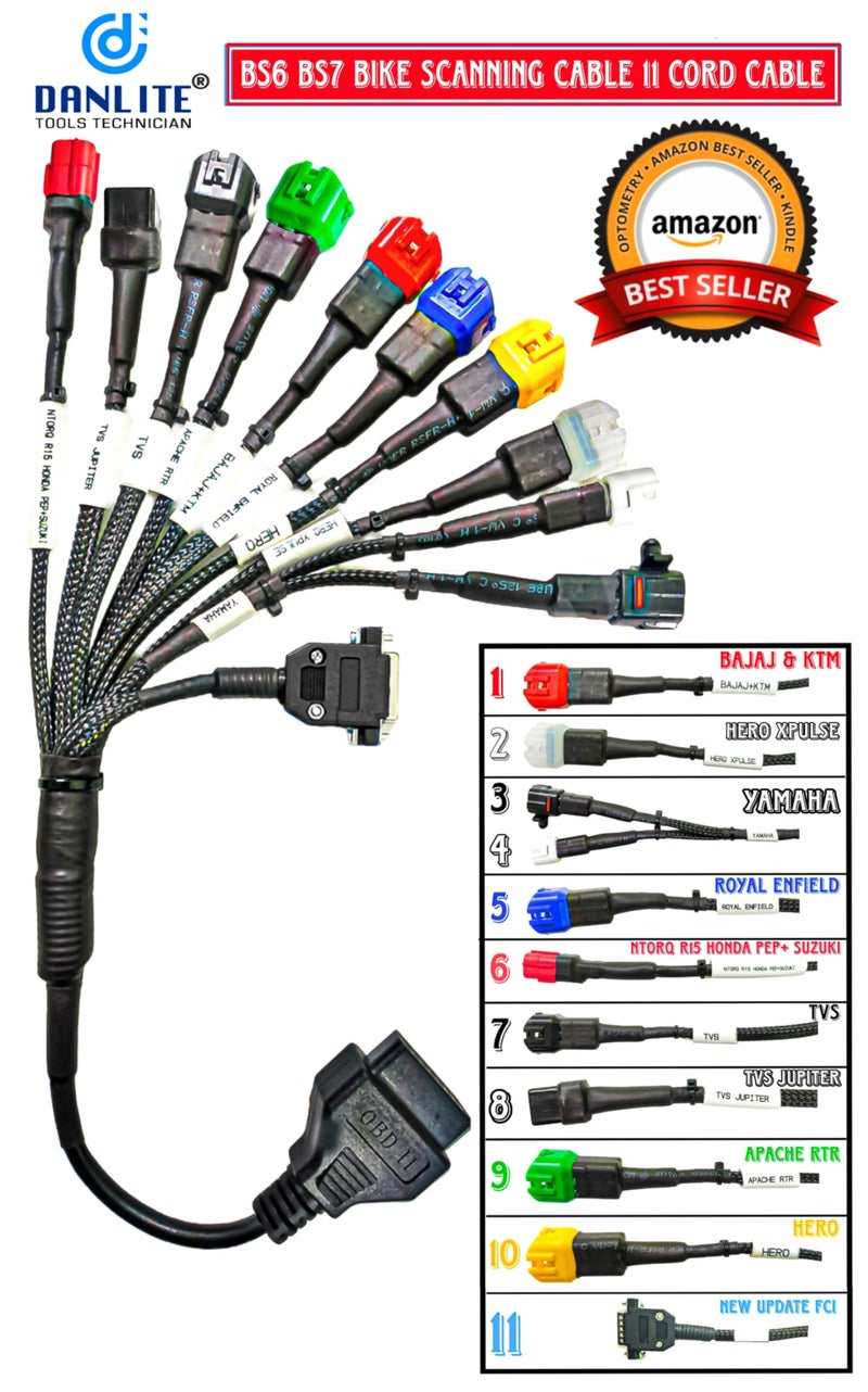 DANLITE TOOLS TECHNICIAN V519 Obd-Ii Scanner Bs6 Bs7 Bike Scanning Cable Fastest Connectivity Fule Pressure Gage Fast Connectivity Best Display Quality With DC Voltage Tester,Multicolour - Image 4
