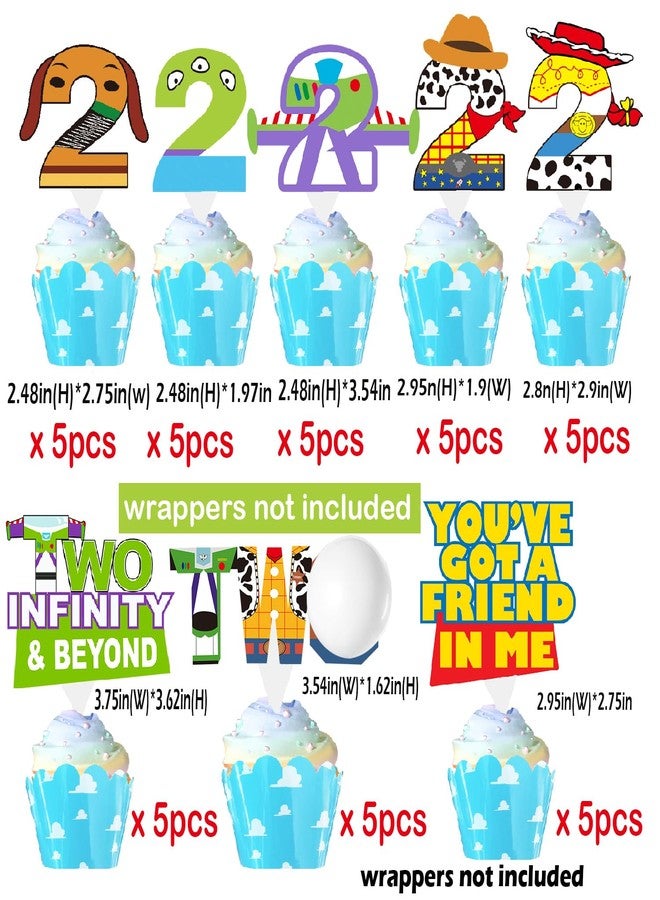 BIGKEOKI Cartoon Story 2nd Birthday Decorations 40ps Blue Sky and White Cloud Cow Birthday Cupcake Toppers for Boys Girls 2nd Bday Cartoon Story Party Supples Decor (2nd birthday) - Image 2