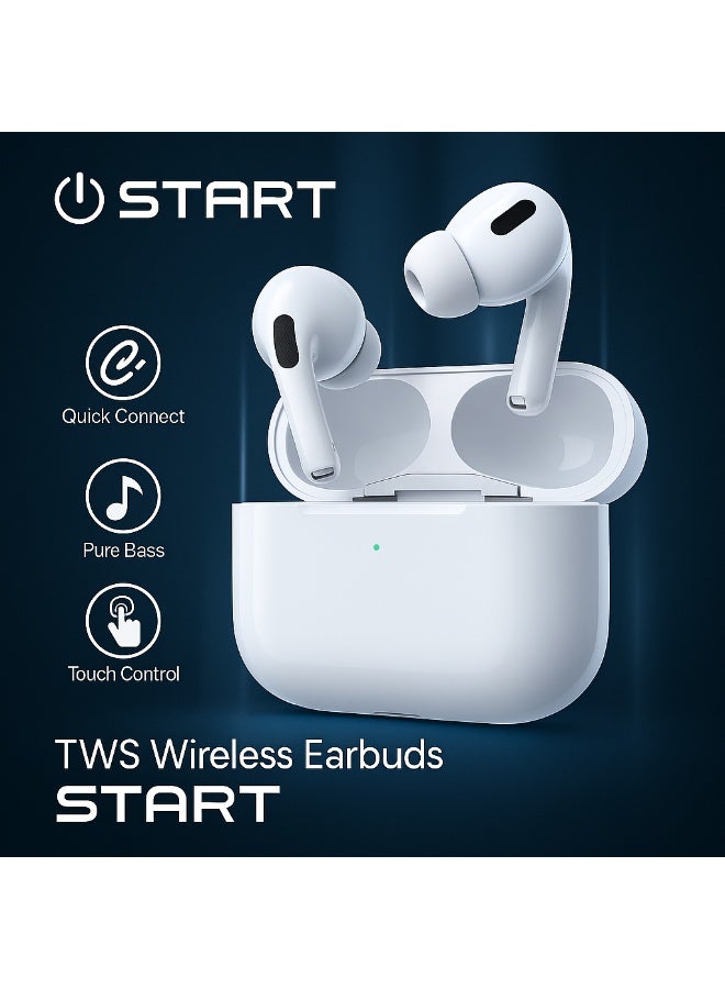 START TWS01F Wireless Earbuds – In-Ear Bluetooth Earphones with Wireless Charging Case – Pure Bass & Touch Control – White - Image 3