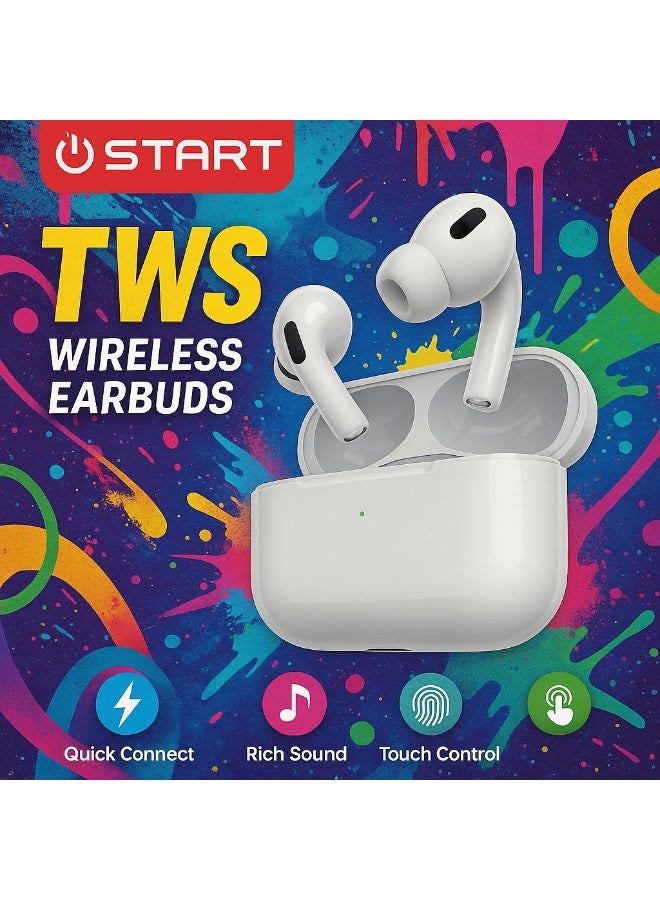 START TWS01F Wireless Earbuds – In-Ear Bluetooth Earphones with Wireless Charging Case – Pure Bass & Touch Control – White - Image 5