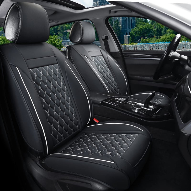Vankerful Car Seat Covers Front PairUniversal Fit for Most CarsSUVSedans and Pickup TrucksAutomotive Faux Leather Vehicle Cushion CoversFront PairBlackWhite