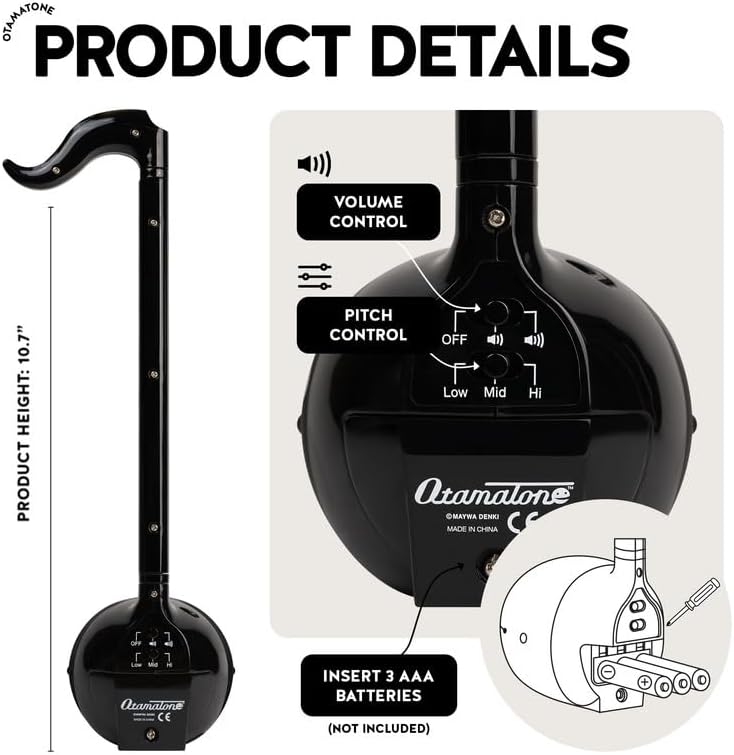 Otamatone آلة موسيقية إلكترونية يابانية محمولة - سينثسايزر موسيقي من اليابان من استوديو مايو دينكي، هدية تعليمية ممتعة للأطفال والمراهقين والبالغين - أسود - Image 3