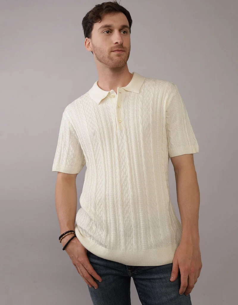 AE Textured Sweater Polo Shirt