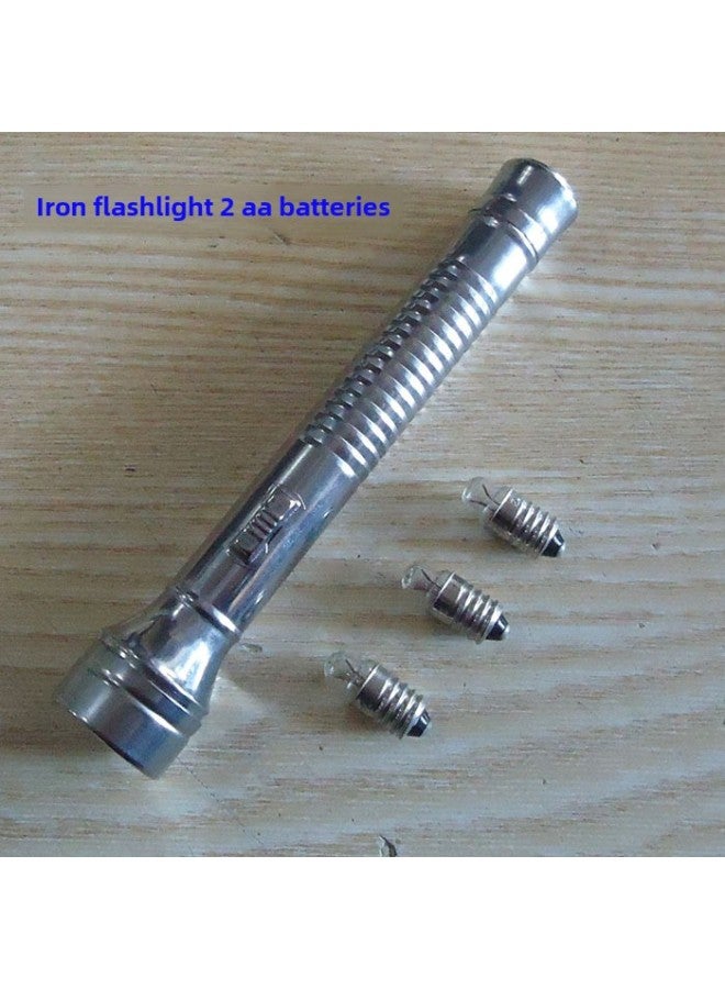 Old-fashioned Iron Flashlight No. 1, No. 2, No. 5 Battery Yellow Tungsten Bulb Glass Sheet Tiger Head Kaida-Product Specifications:No. 5 2-cell Flashlight + 3 Bulbs (without Battery)  - Image 1