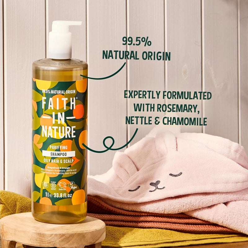 1L Natural Grapefruit & Orange Shampoo, Purifying For Oily Hair & Scalp, Vegan & Cruelty Free, No SLS, Silicones or Parabens, Family Sized - Image 4