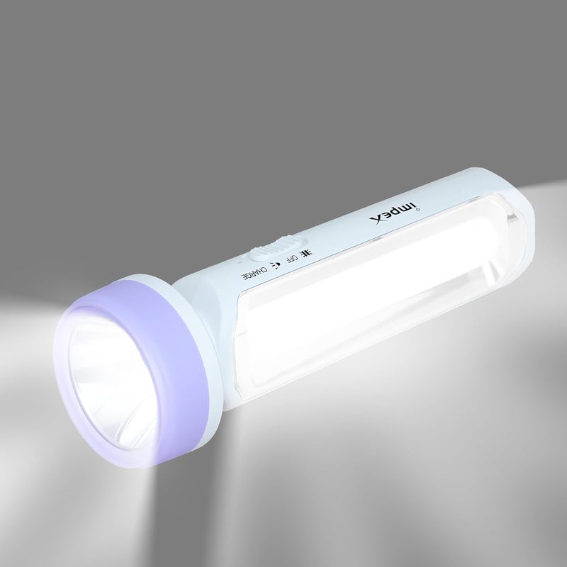 Impex 2 in 1 Rechargeable LED Flashlight with Emergency Lamp | 1600 mAh Battery | Multi Purpose Tourch Light | Lamp and Torch Light | 6 Months Warranty | Lumin A3 - Image 1