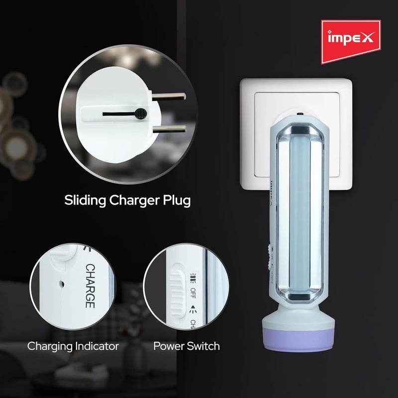 Impex 2 in 1 Rechargeable LED Flashlight with Emergency Lamp | 1600 mAh Battery | Multi Purpose Tourch Light | Lamp and Torch Light | 6 Months Warranty | Lumin A3 - Image 4