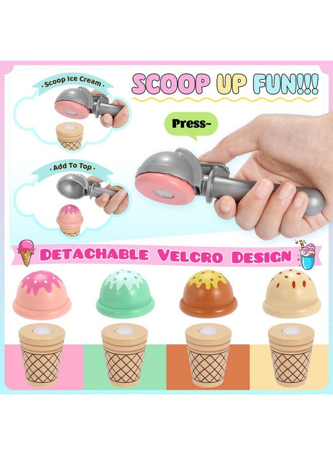 INNOCHEER Ice Cream Toy, Wooden Ice Cream Play Set, Pretend Play Kitchen Toys, Ice Cream Toys for Toddlers, Ice Cream Shop Playset Play Store, Gifts Toys for 3 4 5 6 7 8+ Year Old Girls Boys - Image 3