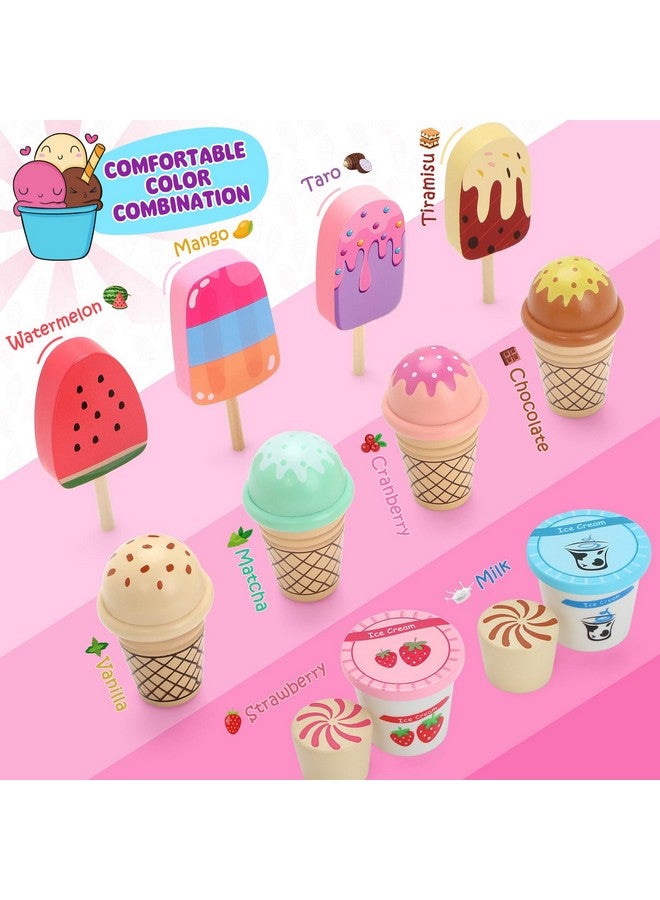 INNOCHEER Ice Cream Toy, Wooden Ice Cream Play Set, Pretend Play Kitchen Toys, Ice Cream Toys for Toddlers, Ice Cream Shop Playset Play Store, Gifts Toys for 3 4 5 6 7 8+ Year Old Girls Boys - Image 5