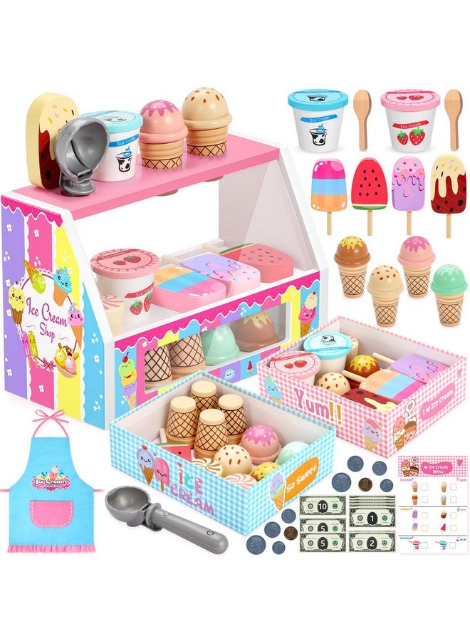 INNOCHEER Ice Cream Toy, Wooden Ice Cream Play Set, Pretend Play Kitchen Toys, Ice Cream Toys for Toddlers, Ice Cream Shop Playset Play Store, Gifts Toys for 3 4 5 6 7 8+ Year Old Girls Boys - Image 1