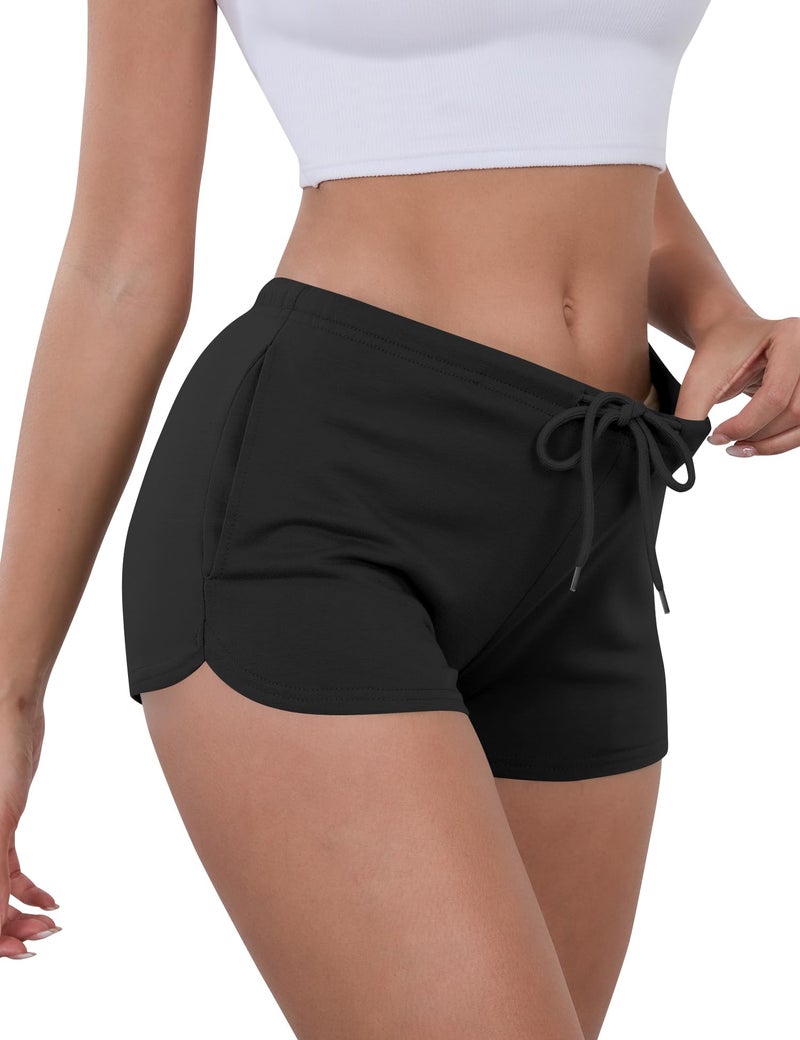 IECCP Women Pajama Shorts Lounge Workout Sleepwear Y2K Low Rise Mini Shorts with Drawstring and Pockets Summer 2025 Black L - Image 1