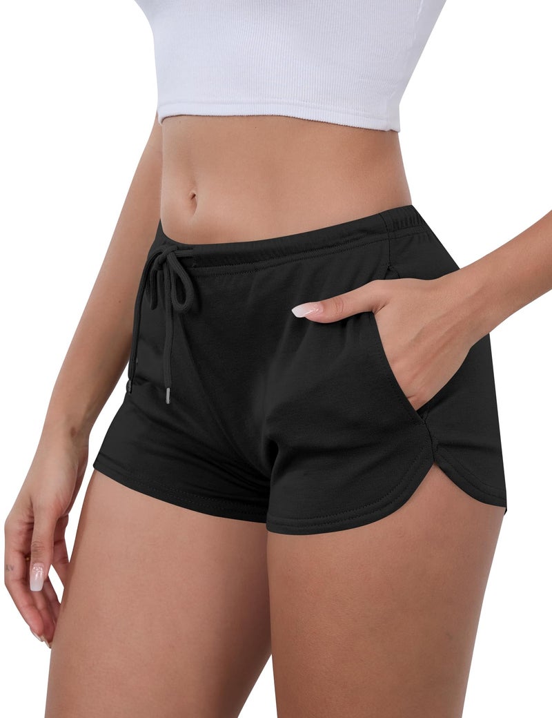 IECCP Women Pajama Shorts Lounge Workout Sleepwear Y2K Low Rise Mini Shorts with Drawstring and Pockets Summer 2025 Black L - Image 3