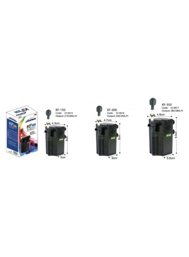 فلتر حوض سمك داخلي KW Zone Dophin KF-200، أقصى تدفق 200 لتر/ساعة