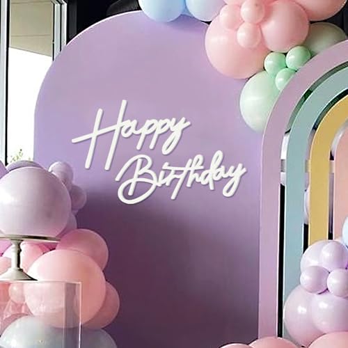 MASTRON Happy Birthday Sign for Backdrop Felt Happy Birthday Sign for Balloon Arch Birthday Party Balloon Arch Backdrop Decorations for Birthday Party Baby Shower White - Image 1