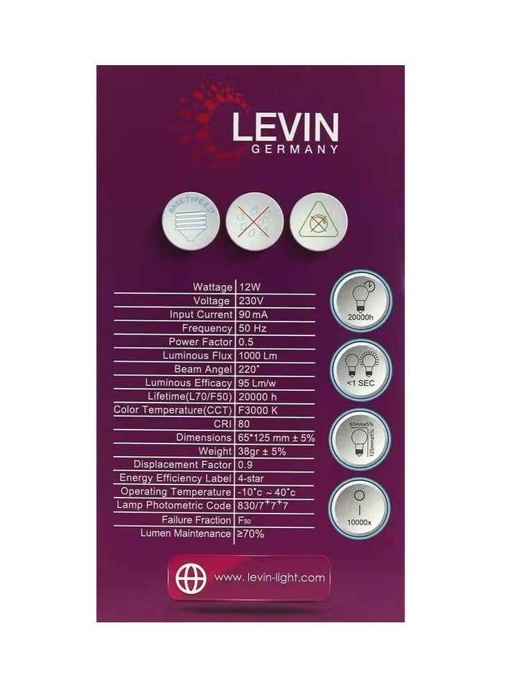Levin Germany 3000K Led Bulb Warm White Screw Type 12W 3 Pcs Pack - Image 4