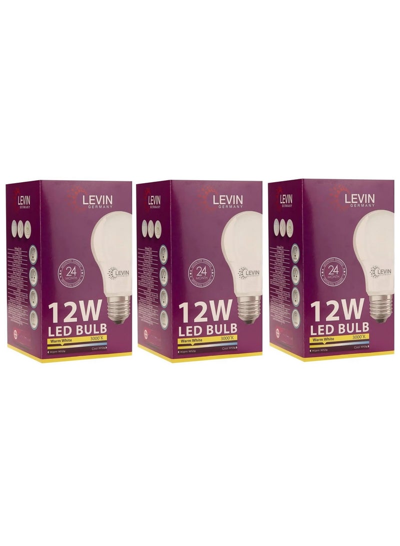 Levin Germany 3000K Led Bulb Warm White Screw Type 12W 3 Pcs Pack - Image 1