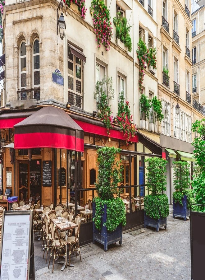 BELECO 2.1x1.5m Fabric Paris Street Cafe Backdrop for Photography Parisian Street with Tables of Brasserie Cafe Restaurant Background Paris Theme Party Decorations France Travel Photoshoot Studio - Image 1