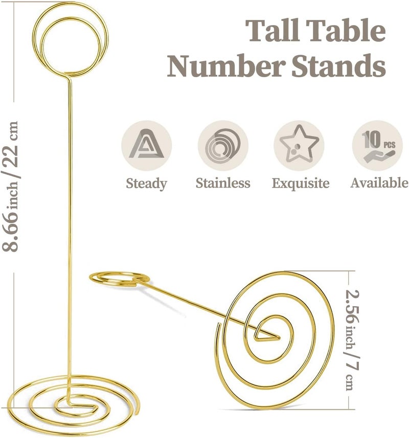 RONTEDA Table Number Holders 10Pcs - 8.75 inch Tall Table Number Stands Place Card Holder for Wedding Party Graduation Reception Restaurant Home Photo Picture Office Memo (Gold, 8.75") - Image 2