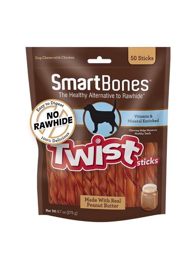 سمارت بونز - أعواد SmartBones Smart Twist مع زبدة الفول السوداني، 50 قطعة، علكات خالية من الجلد الخام للكلاب، SBTT-02943، 50 قطعة - Image 1