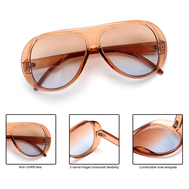 TYA Trendy Aviator Sunglasses for Women Men, Retro 70s Sun Glasses, Oversized glasses UV400 Blue Gradient Brown - Image 5