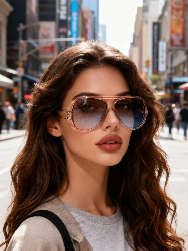 TYA Trendy Aviator Sunglasses for Women Men, Retro 70s Sun Glasses, Oversized glasses UV400 Blue Gradient Brown - Image 2