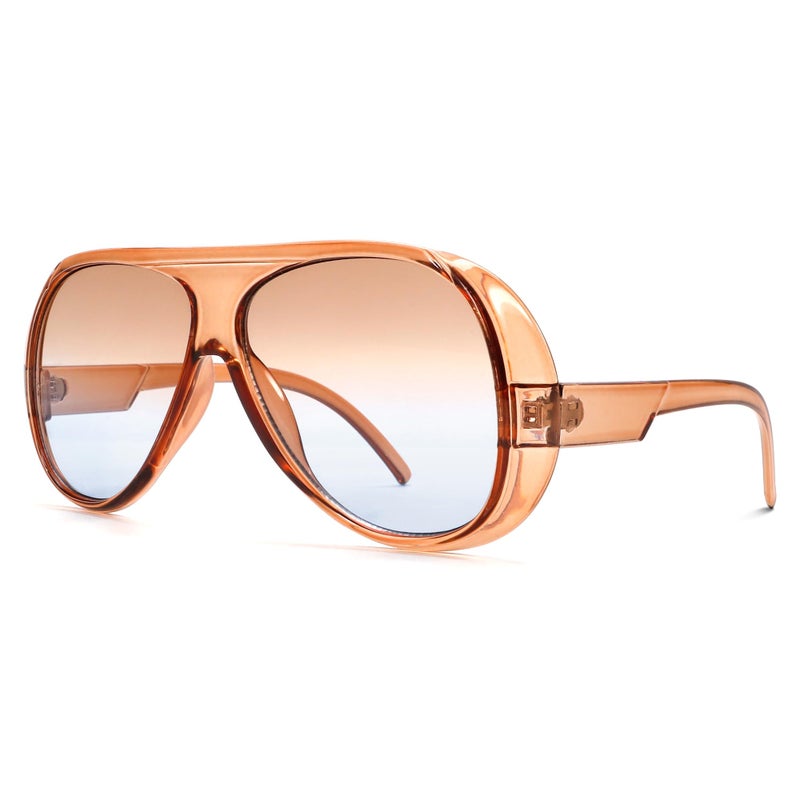TYA Trendy Aviator Sunglasses for Women Men, Retro 70s Sun Glasses, Oversized glasses UV400 Blue Gradient Brown - Image 1
