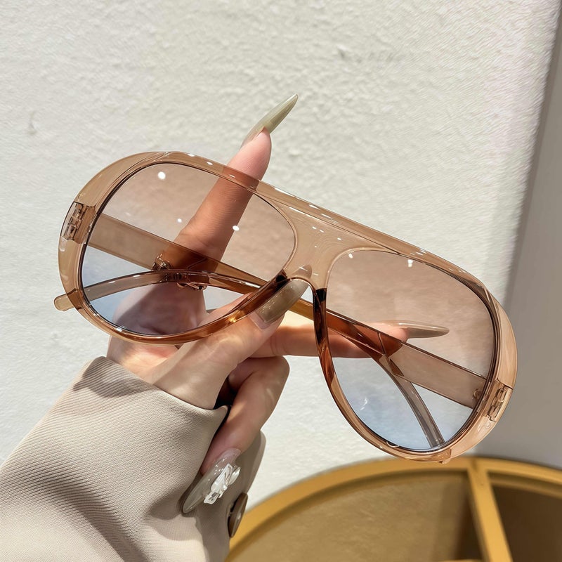 TYA Trendy Aviator Sunglasses for Women Men, Retro 70s Sun Glasses, Oversized glasses UV400 Blue Gradient Brown - Image 3
