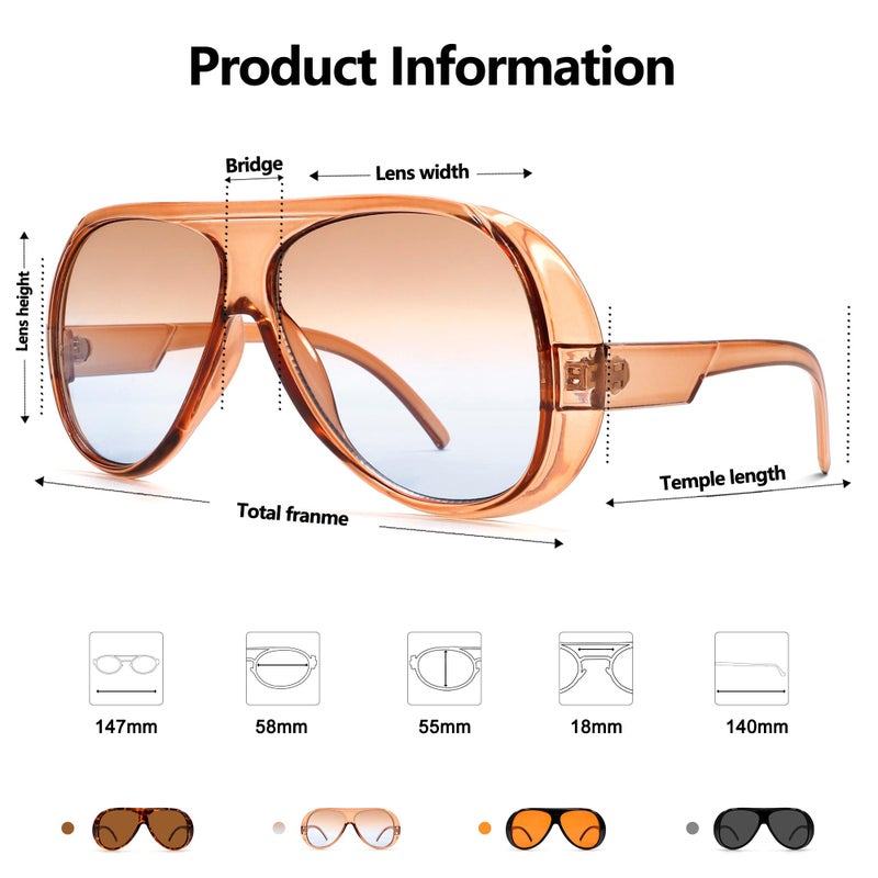 TYA Trendy Aviator Sunglasses for Women Men, Retro 70s Sun Glasses, Oversized glasses UV400 Blue Gradient Brown - Image 4