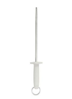 TRAMONTINA Since 1911,Made in Brazil- Professional 10 Inches Grooved Shapener with Carbon Steel Rod and White Polypropylene Handle  - Image 1
