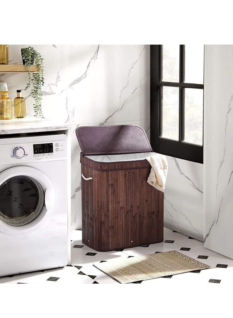 MIXDE Foldable Bamboo Laundry Clothes Basket and Home Storage Organizer with Lid, Cord Handle, Removable Liner Bag - Image 2