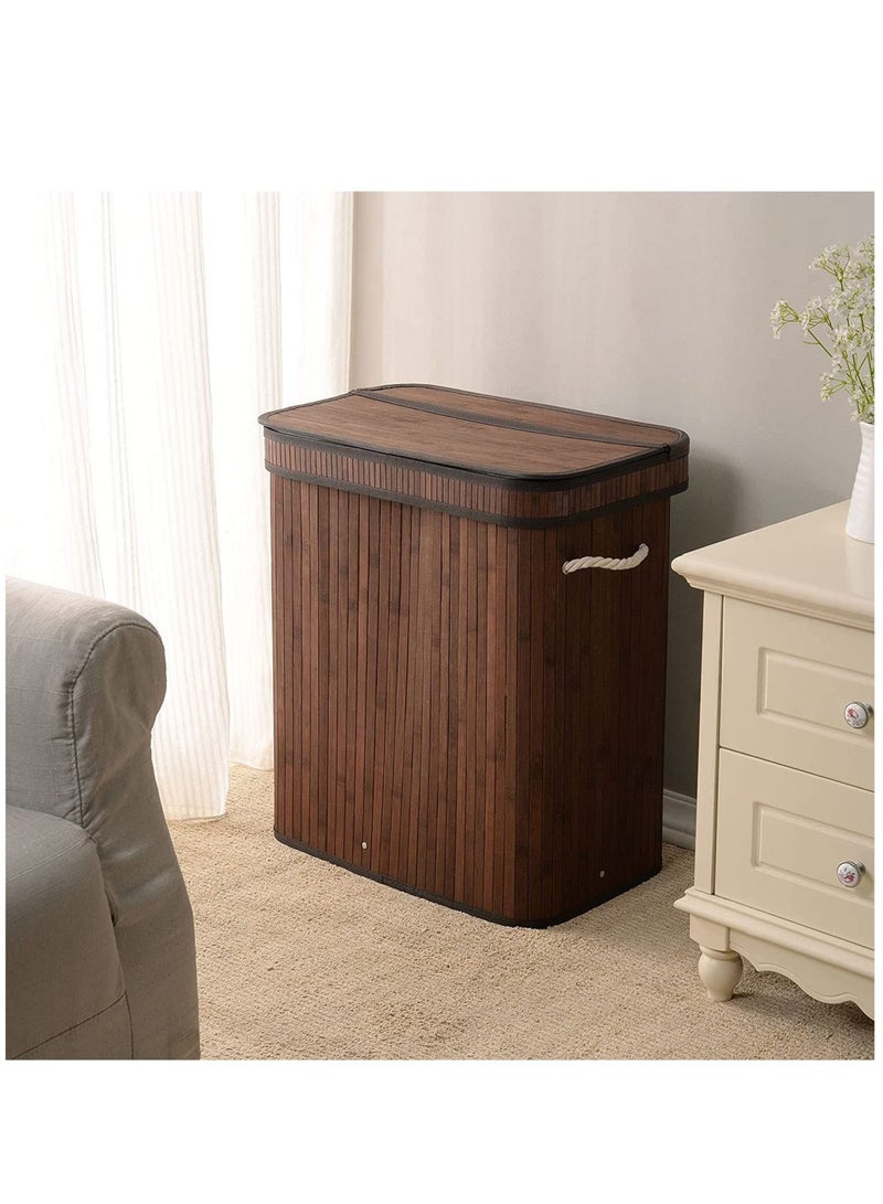 MIXDE Foldable Bamboo Laundry Clothes Basket and Home Storage Organizer with Lid, Cord Handle, Removable Liner Bag - Image 3