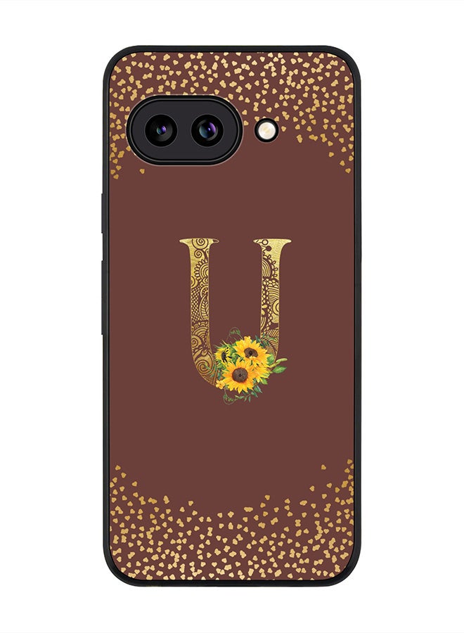 Stylizedd For Google Pixel 9a Case,Slim fit Camera Protection, Shockproof Thin Phone cover  - Custom Floral Monogram - U  (Brown )