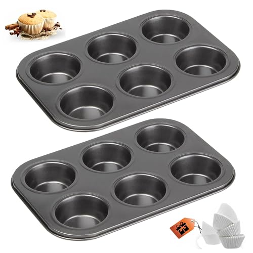 CURATED CART 2 Piece Cup Cake Mould for Baking - Muffin Tray with 100 Liners - Cake Mould, Bread Mould, Tart Mould, Cake Making Set Combo - OTG, Microwave, Dishwasher Safe, SGS Certified - Image 1