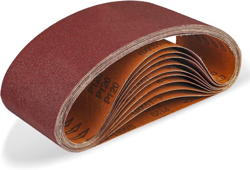 POTUINOM Sanding Belt 4 x 24 Inch,Belt Sander Belts 120 Grits,Best for Sanding Wood,Metal and Paint(10 Pack) - Image 1