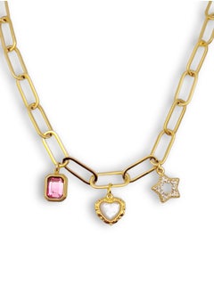 NODRA Gold-Plated Stainless Steel Necklace with Pink Zircon Clasp and Zircon Star  - Image 1