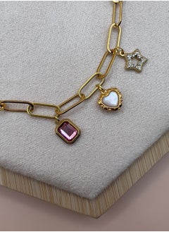 NODRA Gold-Plated Stainless Steel Necklace with Pink Zircon Clasp and Zircon Star  - Image 2