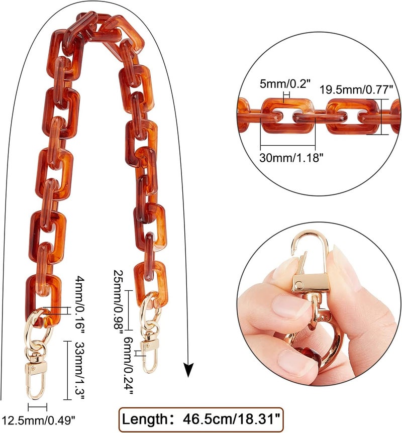 cheekyglo Acrylic Purse Chain Handle, 18.3 Inch Thick Resin Handbag Chain Strap Replacement Shoulder Strap Clutches Short Bag Handles Purse Making Decoration Chain Accessories (Brown) Amber brown - Image 2