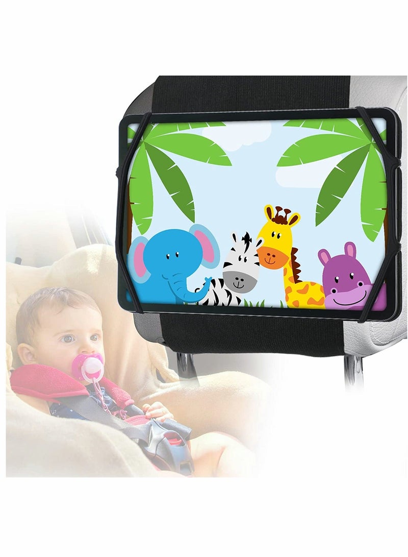 Car Headrest Mount Holder, Car Tablet Holder Back Seat, Anti-Slip and Silicone Strap Holding, Net Universal Tablets Mount, Fits All, for Kids 360 Adjustable Tablets Holder - Image 1