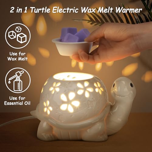 LESES Electric Wax Melt Warmer, Turtle Ceramic Wax Warmer Burner for Scented Cubes, Candle Wax Melter with 2 Light Bulbs Fragrance Oil Warmer for Home Bedroom Aromatherapy Gifts for Mom Grandma - Image 2