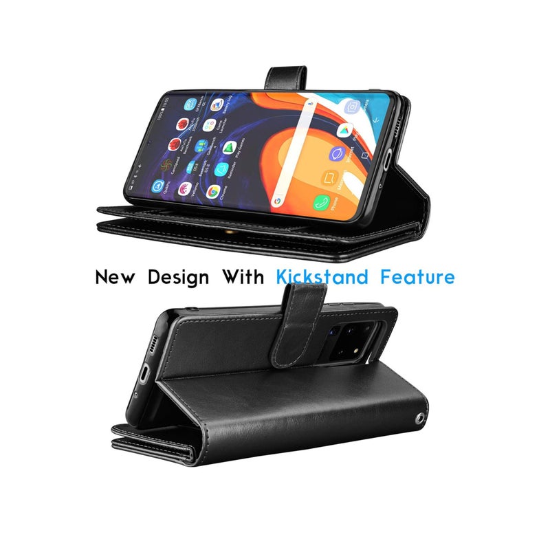 SOLARAE Case for Galaxy S20,  Luxury PU Leather Carrying Flip Cover [Detachable Magnetic Hard Case] & Kickstand [Black] - Image 2