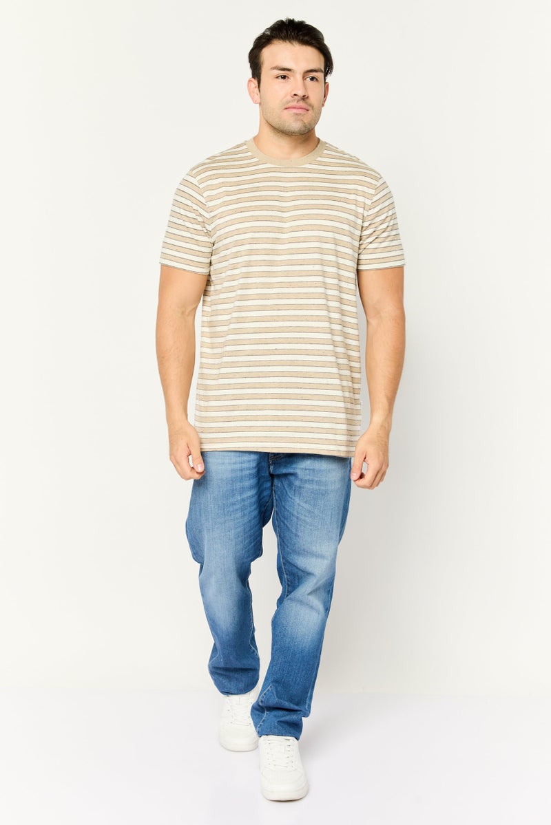 Peter Werth Men Crew Neck Short Sleeve Stripe T-Shirt, Beige - Image 2