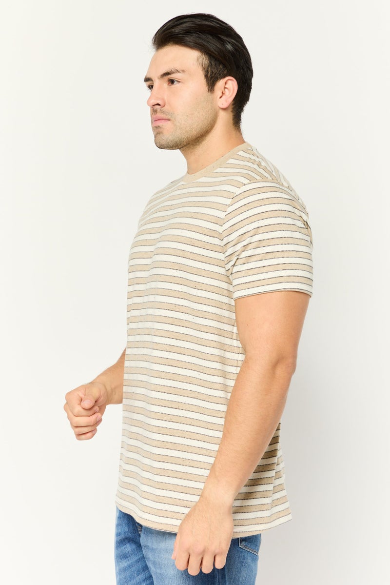 Peter Werth Men Crew Neck Short Sleeve Stripe T-Shirt, Beige - Image 5