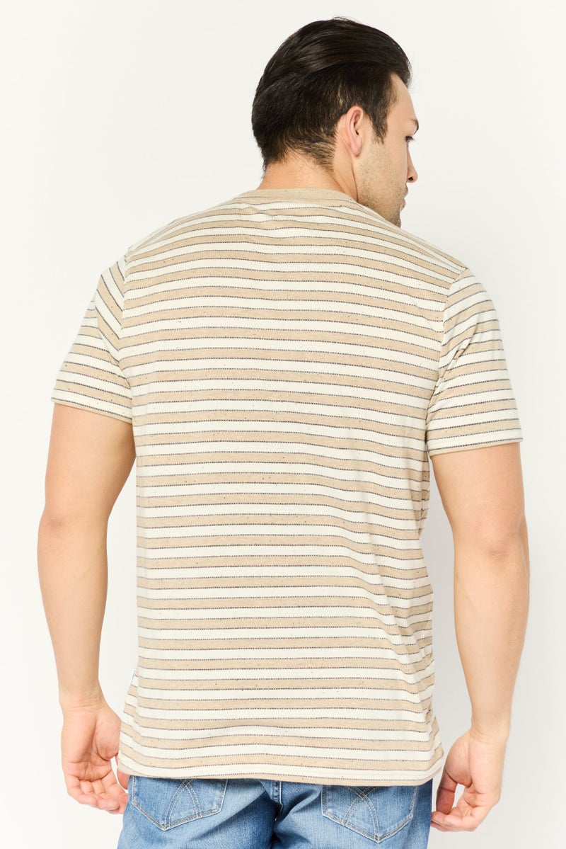 Peter Werth Men Crew Neck Short Sleeve Stripe T-Shirt, Beige - Image 3